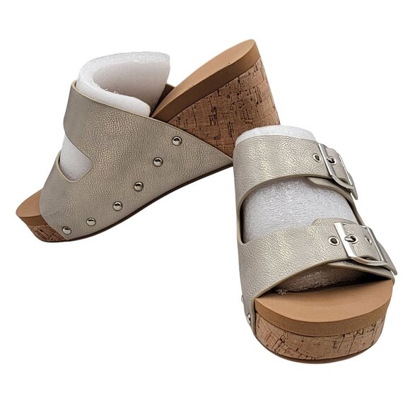 Boutique By Corkys Twinkie Wedge Sandals Gold Metallic Womens Size 8 New in Box - Picture 2 of 7